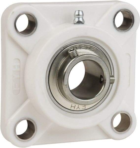 Value Collection - 1-1/4" ID, 4-7/32" OAL x 1-5/8" OAH 4-Bolt Flange Mounted Bearing - 2,540 Lb Static Cap, 4,383 Lb Dyn Cap, 3-17/64" Btw Mnt Hole Ctrs, 3/4" Base-to-Ctr Ht, Thermoplastic - USA Tool & Supply