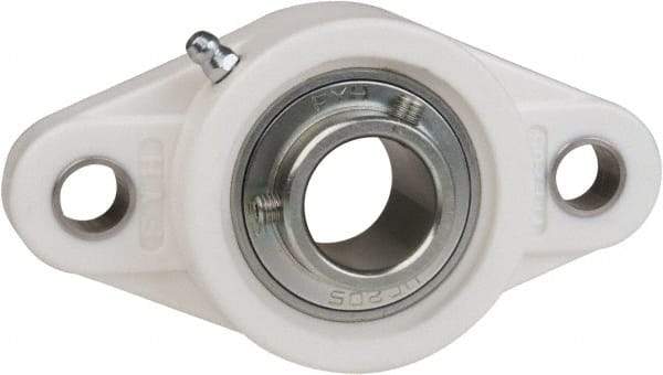 Value Collection - 1-7/16" ID, 6-15/32" OAL x 1-3/4" OAH 2-Bolt Flange Mounted Bearing - 3,462 Lb Static Cap, 5,777 Lb Dyn Cap, 5-1/8" Btw Mnt Hole Ctrs, 3/4" Base-to-Ctr Ht, Thermoplastic - USA Tool & Supply