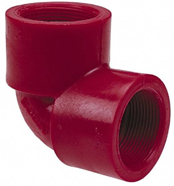 NIBCO - 1-1/2 x 1" PVDF Plastic Pipe 90° Elbow - Schedule 80, FIPT x FIPT End Connections - USA Tool & Supply