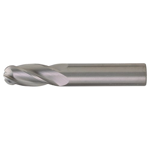 31/64″ Dia. × 1/2″ Shank × 1″ DOC × 3″ OAL, Carbide Bright, Spiral , 4 Flute, CW Helix, Round, Ballnose End Mill - Exact Industrial Supply