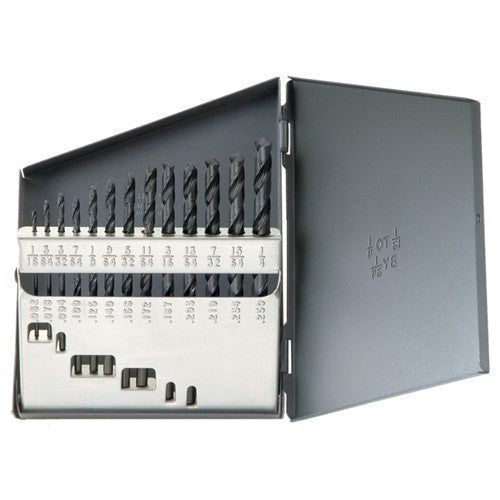 ‎1/16-1/4 RHS / RHC HSS 118 Degree Radial Point General Purpose Jobber Lengh Drill Set - Steam Oxide - Exact Industrial Supply