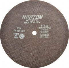 Norton - 10" 60 Grit Aluminum Oxide Cutoff Wheel - 0.06" Thick, 5/8" Arbor, 6,110 Max RPM, Use with Stationary Grinders - USA Tool & Supply