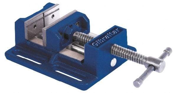 Gibraltar - 4" Jaw Opening Capacity x 1-1/2" Throat Depth, Horizontal Drill Press Vise - 4" Wide Jaw, Stationary Base, Standard Speed, 7-9/16" OAL x 2-7/8" Overall Height, Cast Iron - USA Tool & Supply