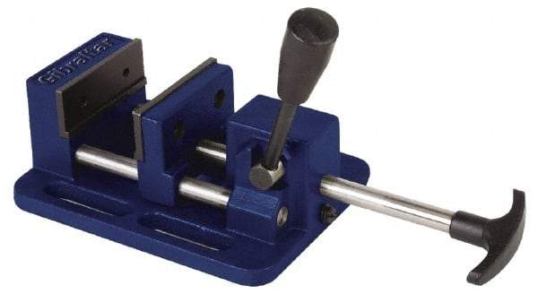 Gibraltar - 3" Jaw Opening Capacity x 1-1/16" Throat Depth, Horizontal Drill Press Vise - 3" Wide Jaw, Stationary Base, Standard Speed, 7-1/4" OAL x 2.975" Overall Height, Cast Iron - USA Tool & Supply