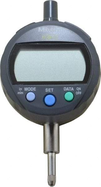 Mitutoyo - 0 to 12.7mm Range, 0.00005" Graduation, Electronic Drop Indicator - Lug-on-center Back, Accurate to 0.0001", English & Metric System, LCD Display - USA Tool & Supply
