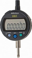 Mitutoyo - 0 to 12.7mm Range, 0.00005" Graduation, Electronic Drop Indicator - Flat Back, Accurate to 0.0001", English & Metric System, LCD Display - USA Tool & Supply