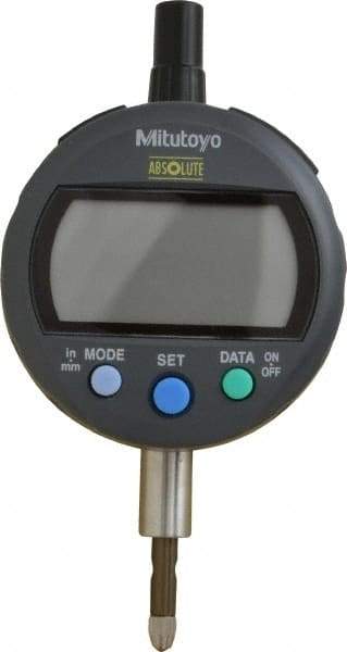 Mitutoyo - 0 to 12.7mm Range, 0.00005" Graduation, Electronic Drop Indicator - Lug-on-center Back, Accurate to 0.0001", English & Metric System, LCD Display - USA Tool & Supply