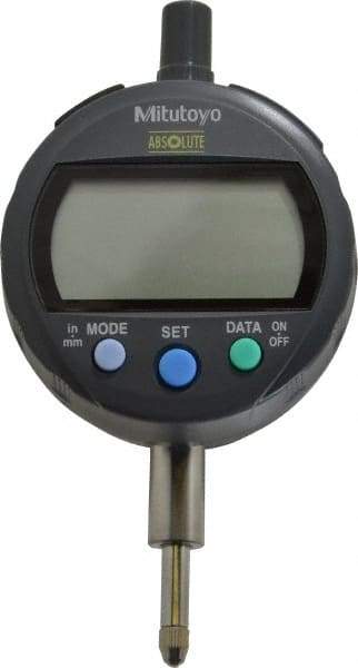 Mitutoyo - 0 to 12.7mm Range, 0.0005" Graduation, Electronic Drop Indicator - Flat Back, Accurate to 0.001", English & Metric System, LCD Display - USA Tool & Supply