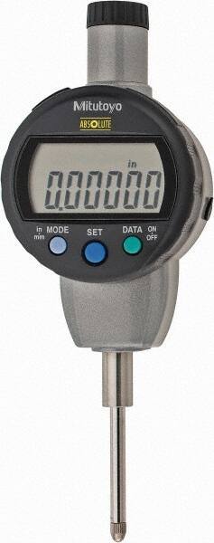 Mitutoyo - 0 to 1" Range, 0.00005" Graduation, Electronic Drop Indicator - Flat Back, Accurate to 0.0001", English & Metric System, LCD Display - USA Tool & Supply