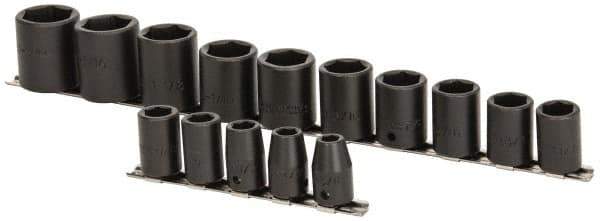 Proto - 15 Piece 1/2" Drive Impact Socket Set - 6 Points, 3/8" to 1-1/4" Range, Inch Measurement Standard - USA Tool & Supply