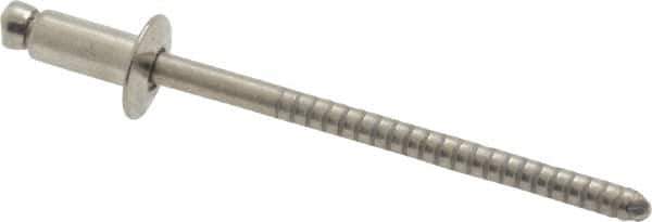 RivetKing - Dome Head Stainless Steel Open End Blind Rivet - Stainless Steel Mandrel, 0.063" to 1/8" Grip, 1/4" Head Diam, 0.129" to 0.133" Hole Diam, 0.275" Length Under Head, 1/8" Body Diam - USA Tool & Supply