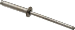 RivetKing - Size 48 Dome Head Stainless Steel Open End Blind Rivet - Stainless Steel Mandrel, 0.376" to 1/2" Grip, 1/4" Head Diam, 0.129" to 0.133" Hole Diam, 0.65" Length Under Head, 1/8" Body Diam - USA Tool & Supply