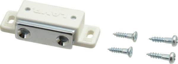 Sugatsune - 1.99" Long x 0.67" Wide x 0.47" High, Plastic & Steel Tension Catch - White Finish, 5.2 Magnetic Force, 1-3/16" Long Strike, 29/64" Wide Strike - USA Tool & Supply