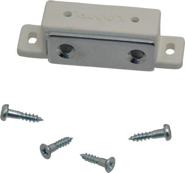Sugatsune - 2.36" Long x 0.71" Wide x 0.63" High, Plastic & Steel Tension Catch - White Finish, 6.1 Magnetic Force, 1-1/2" Long Strike, 35/64" Wide Strike - USA Tool & Supply