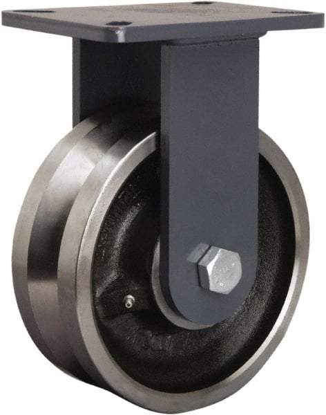 Hamilton - 8" Diam x 3" Wide, Forged Steel Rigid Caster - 4,000 Lb Capacity, Top Plate Mount, 5-1/4" x 7-1/4" Plate, Straight Roller Bearing - USA Tool & Supply