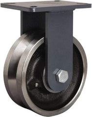 Hamilton - 8" Diam x 3" Wide, Forged Steel Rigid Caster - 4,000 Lb Capacity, Top Plate Mount, 5-1/4" x 7-1/4" Plate, Straight Roller Bearing - USA Tool & Supply