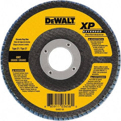 DeWALT - 120 Grit, 6" Disc Diam, 7/8" Center Hole, Type 27 Zirconia Alumina Flap Disc - 10,100 Max RPM, Cloth Backing, Arbor Attaching System, Coated - USA Tool & Supply
