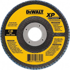 DeWALT - 80 Grit, 4-1/2" Disc Diam, 7/8" Center Hole, Type 27 Zirconia Alumina Flap Disc - 13,300 Max RPM, Cloth Backing, Arbor Attaching System, Coated - USA Tool & Supply