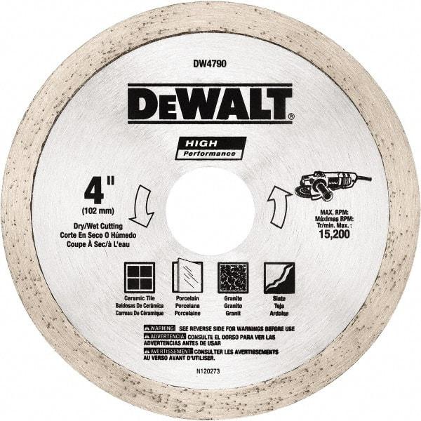 DeWALT - 4" Diam, 5/8 & 7/8" Arbor Hole Diam, Wet & Dry Cut Saw Blade - Diamond-Tipped, Standard Round Arbor - USA Tool & Supply