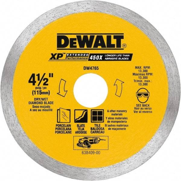 DeWALT - 4-3/8" Diam, 5/8 & 7/8" Arbor Hole Diam, Wet & Dry Cut Saw Blade - Diamond-Tipped, Standard Round Arbor - USA Tool & Supply