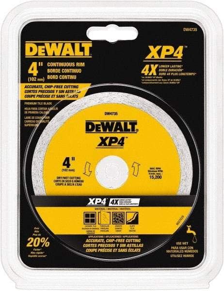 DeWALT - 4" Diam, 5/8 & 7/8" Arbor Hole Diam, Wet & Dry Cut Saw Blade - Diamond-Tipped, Standard Round Arbor - USA Tool & Supply