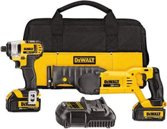 DeWALT - 2 Piece 20 Volt Cordless Tool Combination Kit - Includes 1/4" Impact Driver, Reciprocating Saw, Fast Charger, Contractor Bag & Belt Hook, Lithium-Ion - USA Tool & Supply