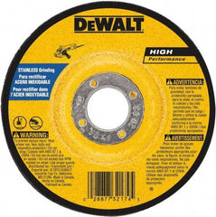DeWALT - 30 Grit, 6" Wheel Diam, 1/4" Wheel Thickness, 7/8" Arbor Hole, Type 27 Depressed Center Wheel - Aluminum Oxide, 10,100 Max RPM, Compatible with Angle Grinder - USA Tool & Supply