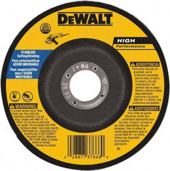 DeWALT - 30 Grit, 9" Wheel Diam, 1/8" Wheel Thickness, 7/8" Arbor Hole, Type 27 Depressed Center Wheel - Aluminum Oxide, 6,600 Max RPM, Compatible with Angle Grinder - USA Tool & Supply