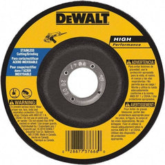 DeWALT - 30 Grit, 6" Wheel Diam, 1/8" Wheel Thickness, 7/8" Arbor Hole, Type 27 Depressed Center Wheel - Aluminum Oxide, 10,100 Max RPM, Compatible with Angle Grinder - USA Tool & Supply