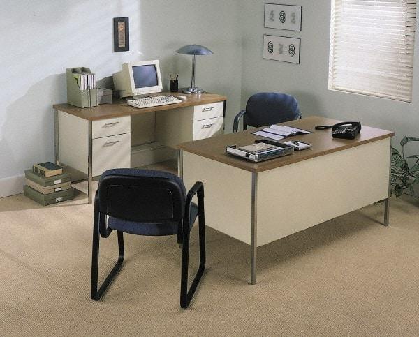 Hon - Plastic Laminated Top Left Return Desk - Mahogany/Charcoal - USA Tool & Supply