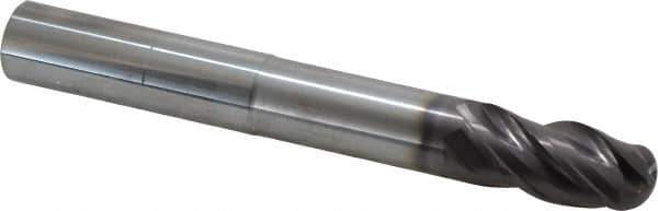 SGS - 3/4" Diam, 1-1/2" LOC, 4 Flute Solid Carbide Ball End Mill - AlTiN Finish, Single End, 6" OAL, 3/4" Shank Diam, Spiral Flute - USA Tool & Supply