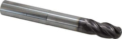 SGS - 3/4" Diam, 1-1/2" LOC, 4 Flute Solid Carbide Ball End Mill - AlTiN Finish, Single End, 6" OAL, 3/4" Shank Diam, Spiral Flute - USA Tool & Supply