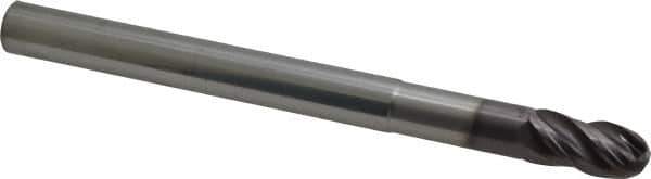 SGS - 1/2" Diam, 1" LOC, 4 Flute Solid Carbide Ball End Mill - AlTiN Finish, Single End, 6" OAL, 1/2" Shank Diam, Spiral Flute - USA Tool & Supply