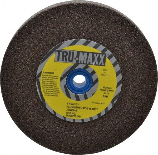 Tru-Maxx - 46 Grit Aluminum Oxide Bench & Pedestal Grinding Wheel - 6" Diam x 1" Hole x 3/4" Thick, 5410 Max RPM, O Hardness, Coarse Grade , Vitrified Bond - USA Tool & Supply
