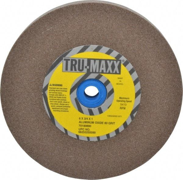 Tru-Maxx - 80 Grit Aluminum Oxide Bench & Pedestal Grinding Wheel - 6" Diam x 1" Hole x 3/4" Thick, 5410 Max RPM, O Hardness, Medium Grade , Vitrified Bond - USA Tool & Supply