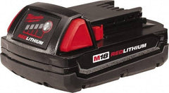 Milwaukee Tool - 18 Volt Lithium-Ion Power Tool Battery - 1.5 Ahr Capacity, 1/2 hr Charge Time, Series M18 RED - USA Tool & Supply