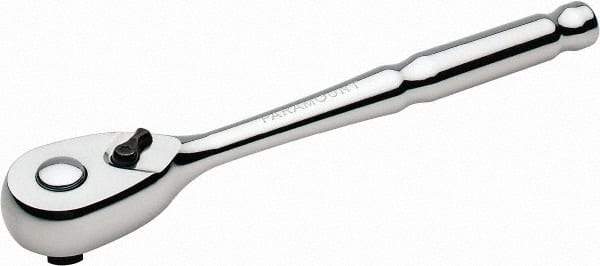 Paramount - 3/8" Drive Pear Head Quick-Release Ratchet - Chrome Finish, 8" OAL, 72 Gear Teeth - USA Tool & Supply