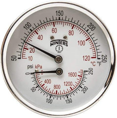 Winters - 3" Dial, 1/2 Thread, 0-250 Scale Range, Pressure Gauge - Center Back Connection Mount, Accurate to 0.03% of Scale - USA Tool & Supply