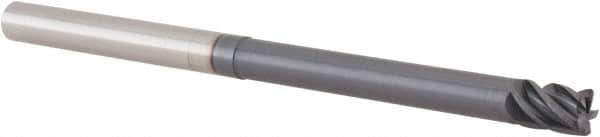 Accupro - 1/4", 5 Flute, Single End, Solid Carbide, 0.02" Corner Radius End Mill - 4" OAL, Right Hand Flute, 3/8" LOC, Right Hand Cut, 2-1/8" Extended Reach - USA Tool & Supply