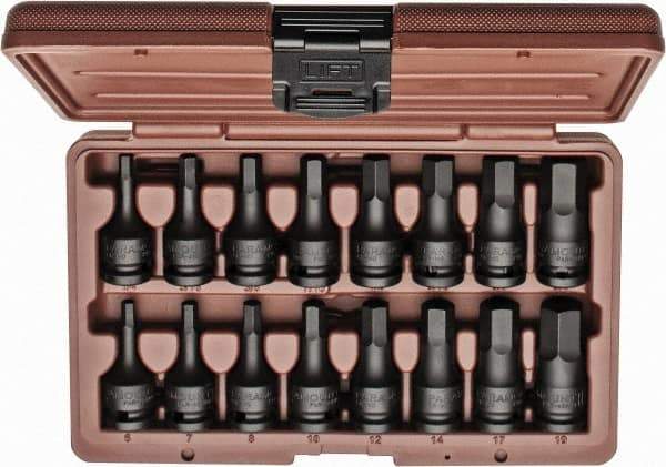 Paramount - 16 Piece 1/2" Drive Inch/Metric Impact Hex Bit Socket Set - 1/4 to 3/4" Hex - USA Tool & Supply