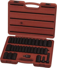 Paramount - 33 Piece 1/2" Drive Standard Deep Impact Socket Set - 6 Points, 3/8 to 1-1/4", 10 to 27mm, Inch/Metric Measurement Standard - USA Tool & Supply