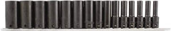 Paramount - 15 Piece 3/8" Drive Chrome Phosphate Finish Deep Well Impact Socket Set - 6 Points, 1/4" to 1" Range, Inch Measurement Standard - USA Tool & Supply