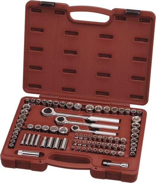 Paramount - 82 Piece 1/4", 3/8" & 1/2" Drive Chrome Vanadium Finish Deep Well Socket Set - 6, 12 Points, 5/32" to 13/16" (4mm to 19mm) Range, Inch/Metric Measurement Standard - USA Tool & Supply