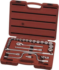 Paramount - 26 Piece 1/2" Drive Chrome Vanadium Finish Socket Set - 12 Points, 3/8" to 1-1/4" Range, Inch Measurement Standard - USA Tool & Supply