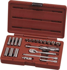 Paramount - 21 Piece 1/4" Drive Chrome Vanadium Finish Deep Well Socket Set - 6 Points, 3/16" to 1/2" Range, Inch Measurement Standard - USA Tool & Supply