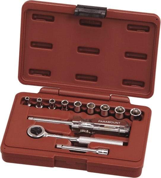 Paramount - 12 Piece 1/4" Drive Chrome Vanadium Finish Deep Well Socket Set - 6 Points, 4mm to 12mm Range, Metric Measurement Standard - USA Tool & Supply