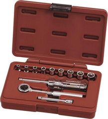 Paramount - 12 Piece 1/4" Drive Chrome Vanadium Finish Deep Well Socket Set - 6 Points, 4mm to 12mm Range, Metric Measurement Standard - USA Tool & Supply