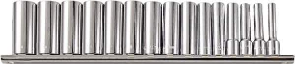 Paramount - 15 Piece 1/2" Drive Chrome Vanadium Finish Deep Well Socket Set - 12 Points, 3/8" to 1-1/4" Range, Inch Measurement Standard - USA Tool & Supply