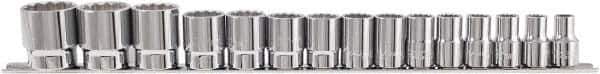 Paramount - 15 Piece 1/2" Drive Chrome Vanadium Finish Socket Set - 12 Points, 10mm to 32mm Range, Metric Measurement Standard - USA Tool & Supply