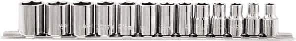Paramount - 13 Piece 3/8" Drive Chrome Vanadium Finish Socket Set - 6 Points, 7mm to 19mm Range, Metric Measurement Standard - USA Tool & Supply